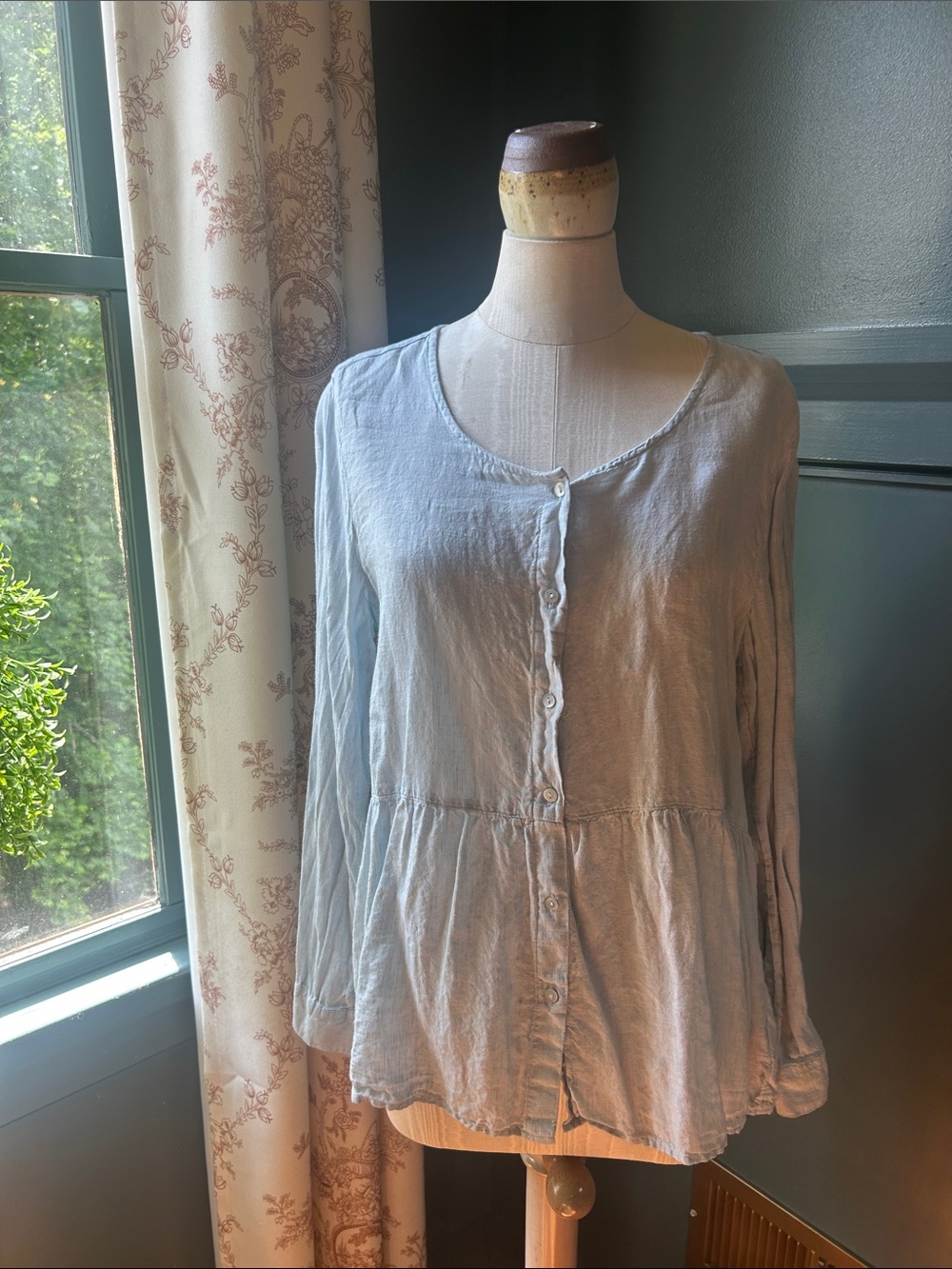Singrid Olsen Light Blue Button-Front Peplum Blouse - Women Tops